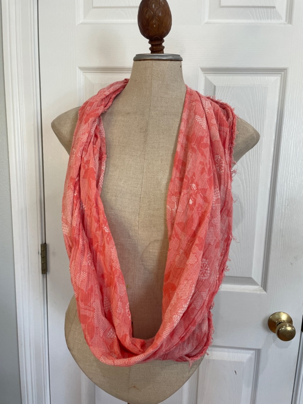 Floral cottagecore Lightweight Coral Infinity Scarf 100% cotton womens accessory